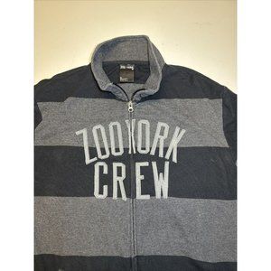 Zoo‎ York Crew Full Zip Jacket Striped Gray Black Pullover Coat Mens XL